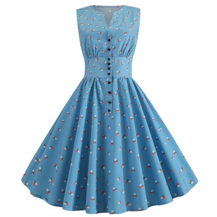 White Polka Dot Dress Women Summer Vintage 50S 60S Pin Up Sleeveless Button A-Line Party Rockabilly Dresses Knee-Length Robe