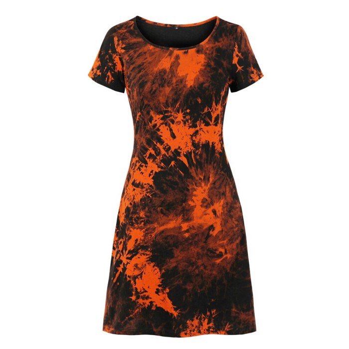 Fashion Tie Dye Dress Women Summer Clothes Short Sleeve Simple Design Holiday Party Casual Dress Streetwear