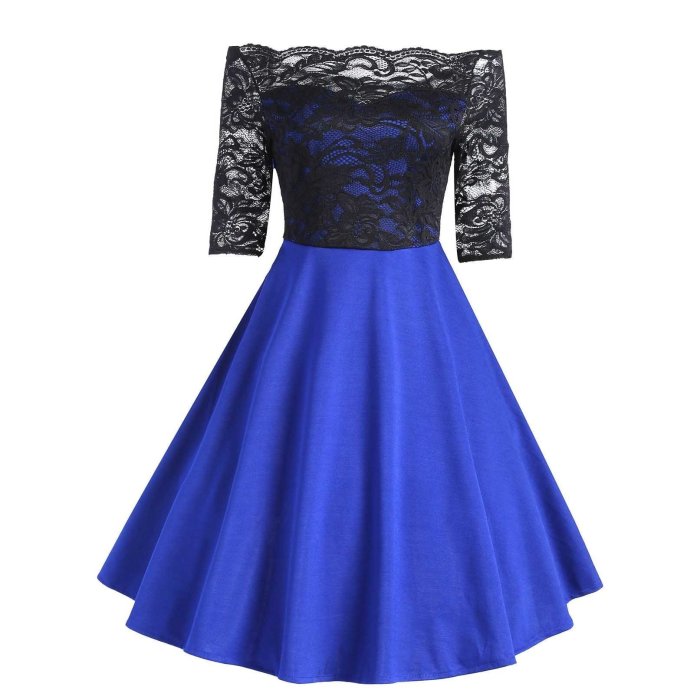 1950s Floral Lace Off Shoulder Dress