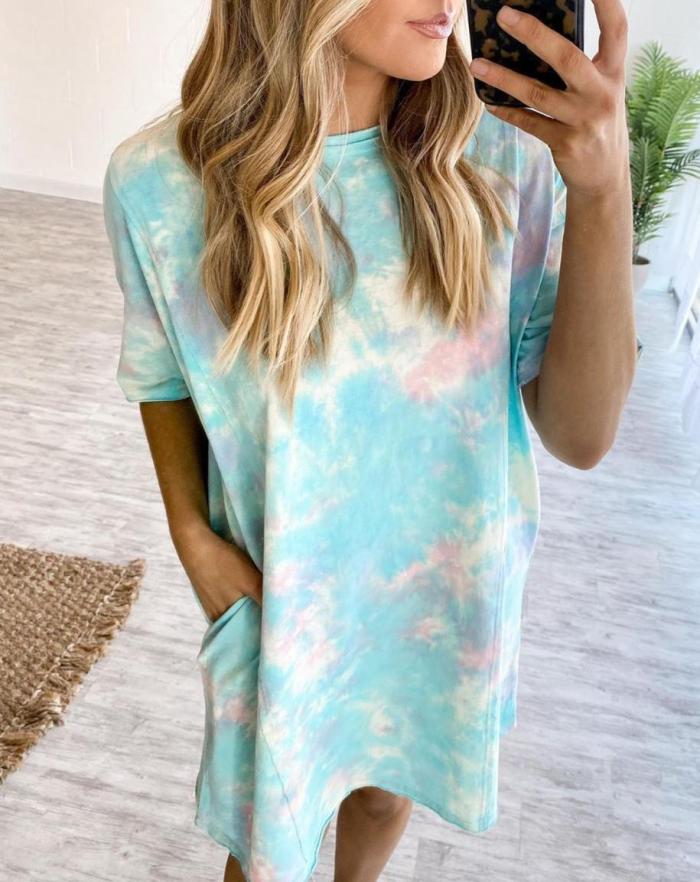 Casual And Comfy Tie Dye Short Sleeve Mini Dress