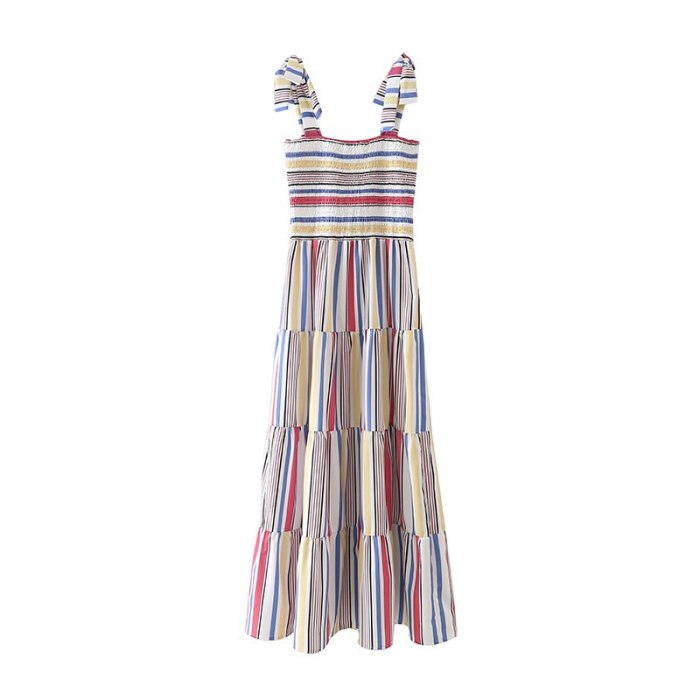 Summer Women Bow Camisole Dress 2021 Striped Printed Dresses Lady Party Vestido Elegant Girl Sleeveless A-line Causal Outfits
