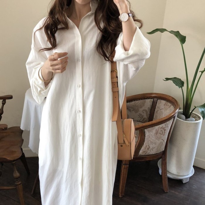 Tops Blouses White Loose New women's All-match Good Quality Spring new women's large size loose long cotton linen blouse