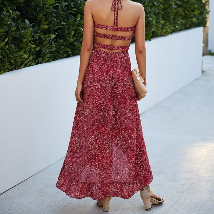 Boho Red Suspender  Sexy Backless Summer Maxi Dresses