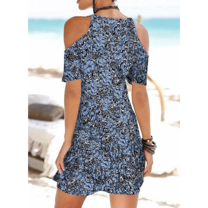 Summer Ladies Mid-length Dress Beach Casual Dress Sling V-neck Printed Slim Dress Plus Size S-5XL