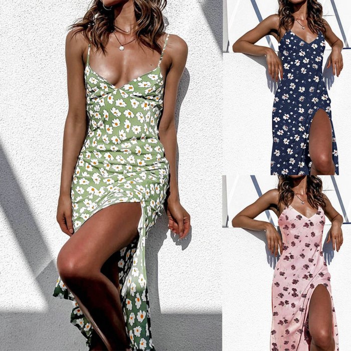 4# Womens Dresses Chiffon Beach Dress High-slit Dress Floral Print Dress Платья Sleeveles A-line Skinny Tank Dresses Платье 2021