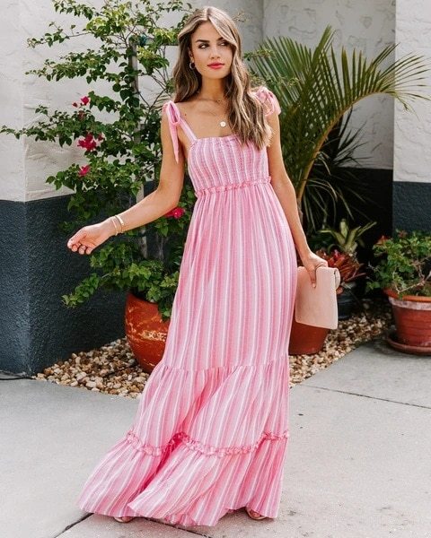 Colorful Striped Halter Sexy Backless Long Dress for Women Print Beach Boho Slim Elegant Pleated Maxi Dress