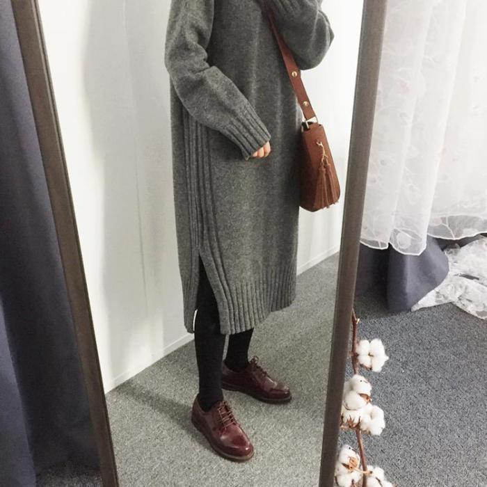 Fashion Long Sleeve Loose Flattering Knitted Maxi Dress