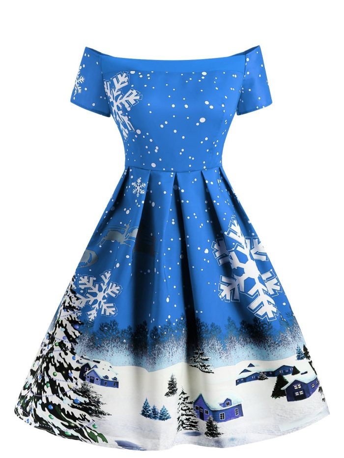 1950s Snowfall Off Shoulder Dress