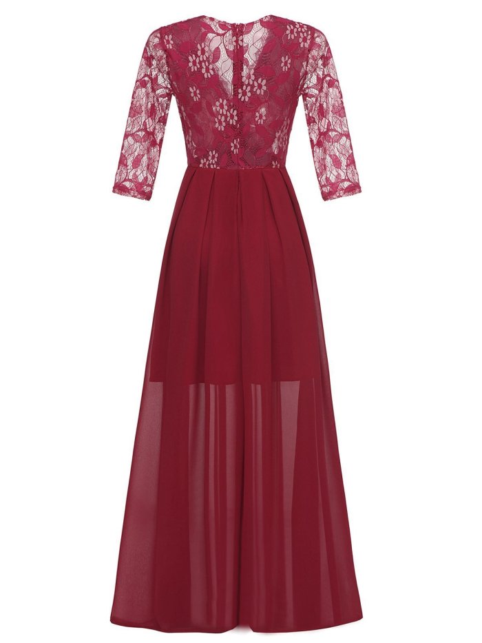 1950s Floral Mesh Embroidery Maxi Dress