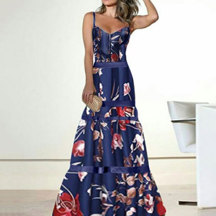 Vintacy Sexy Party Dress Women Long Dresses Elegant Evening Summer Sundress Green Floral Print Backless Boho Maxi Vestido 2020