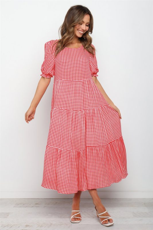 Summer Women's Dress O-neck Polka Dot Printed Puff Sleeve Loose Dresses Summer Casual Short Sleeve Dress