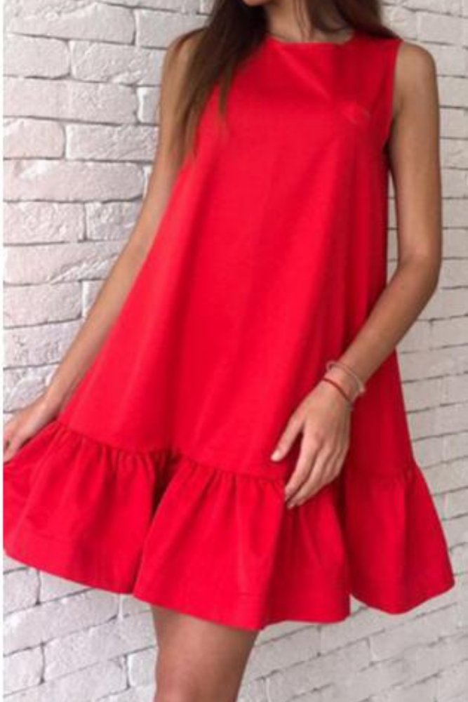 2021 New Hot Summer Fashion Sleeveless O-Neck Women Dress Loose Casual Solid Color Ruffles Sweet Cute Mini Dress Vestidos 2XL