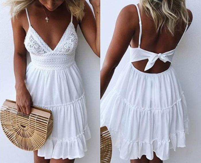 Casual Sexy Off The Shoulder With Backless Lace Splicing Mini Dresses