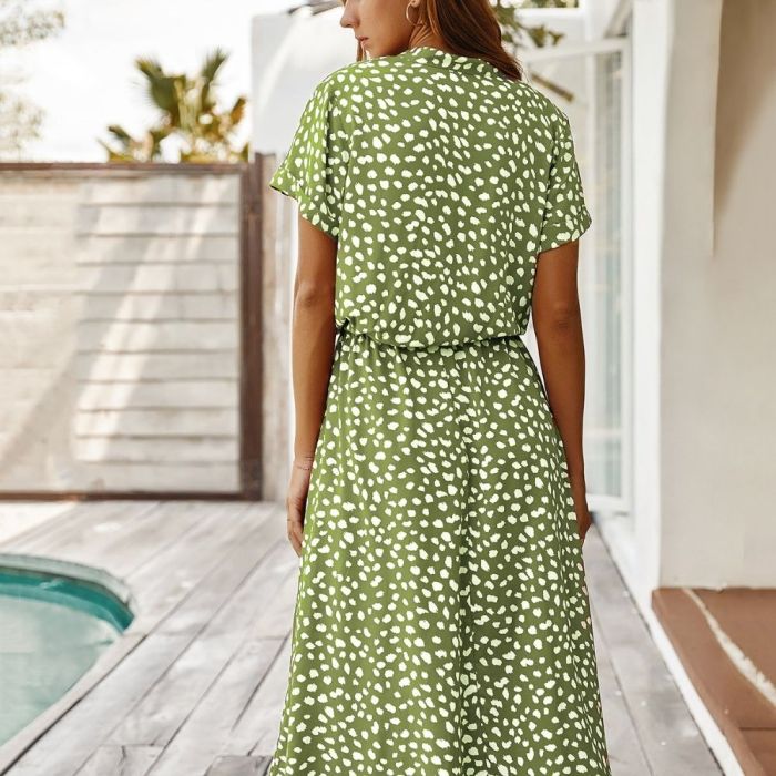 Dots Print Summer Dress Women 2022 New Short Sleeve Tunic Vintage Midi Dress Casual Holiday Boho Beach Dress