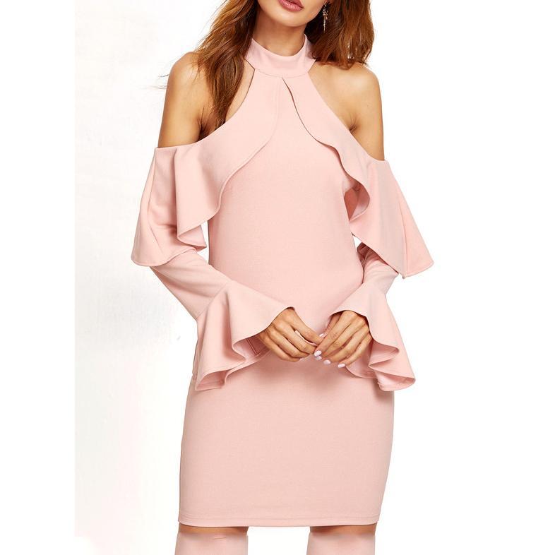 Sexy Off Shoulder Plain Flouncing Bodycon Dress