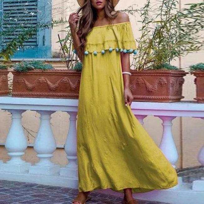 Elegant Off Shoulder Loose Flowing Solid Maxi Dresses