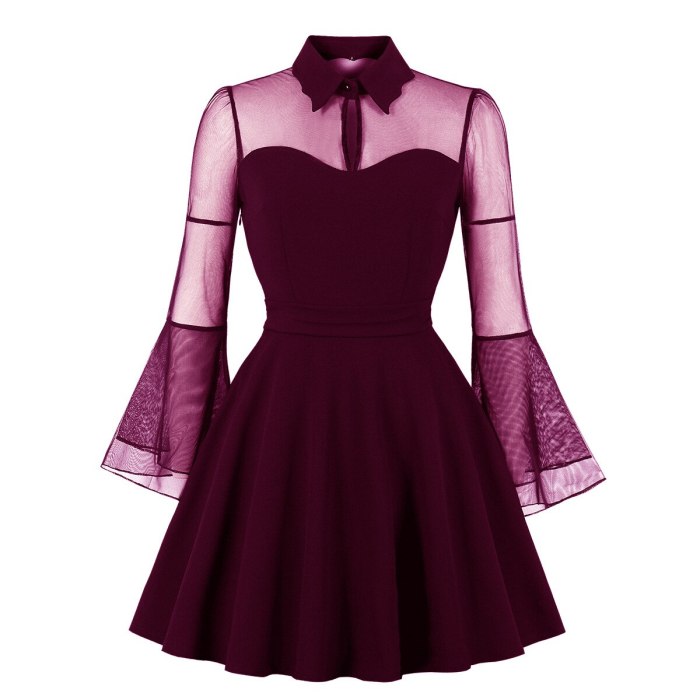 2021 New Plus Size Women's Halloween Black Queen Net Yarn Trumpet Sleeve Stitching Retro Dress Summer Party Dress Women