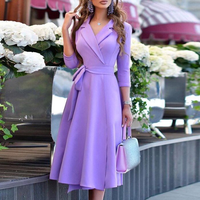 Sexy Deep V Neck Solid Party Dress Elegant Button Slim Waist A-Line Dress Autumn Office Lady Long Sleeve Pleated Fashion Dresses