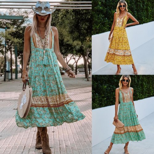 Slip Dress Backless Floral Boho Long Maxi Dress Women Summer Ladies Sleeveless Beach Dress Party Casual Dresses Vestidos