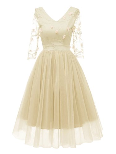 1950s Mesh Embroidery Bridesmaid Dress