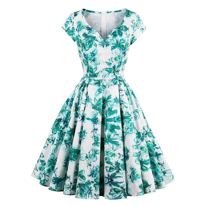 Women Dress 1950s Floral Print Party Elegant Retro Daily Sexy Summer A Line Rockabilly Casual Vintage Dress For Girl