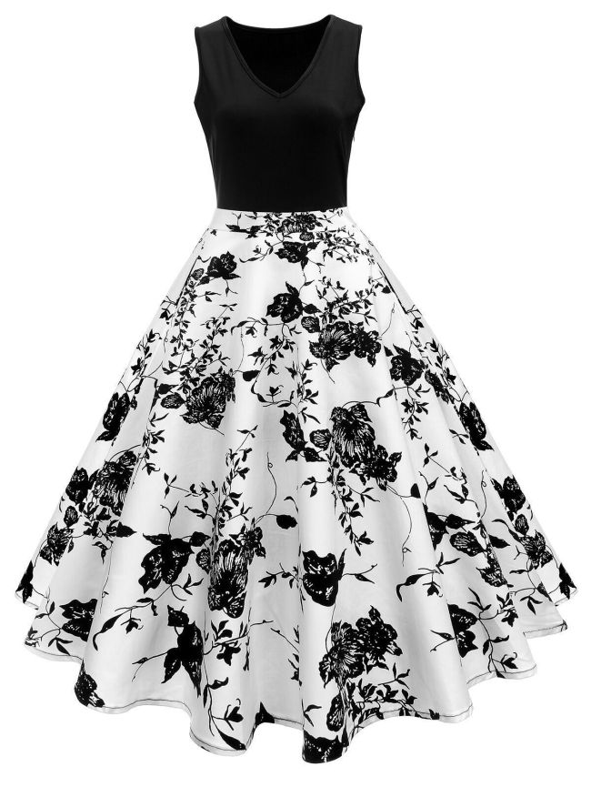 Plus Size 1950s Floral Polka Dot Dress