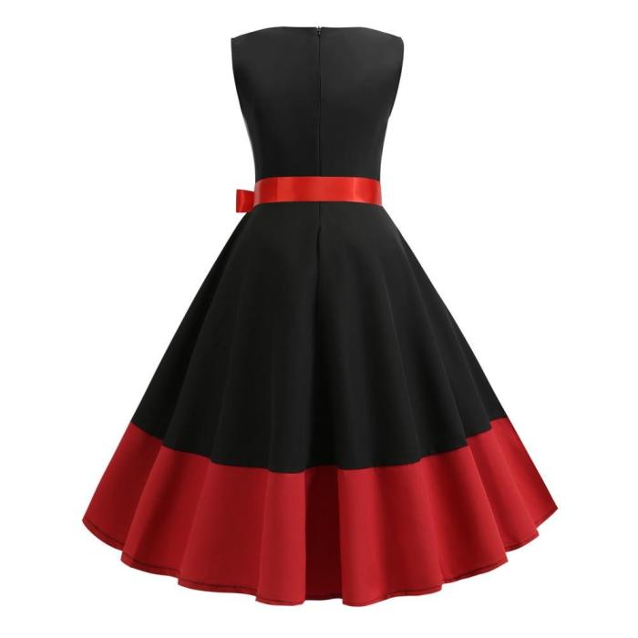 2020 Black Summer Dress Women 50s 60s Retro Vintage Dress Casual Sleeveless Elegant Robe Rockabilly Swing Pin Up Party Dress