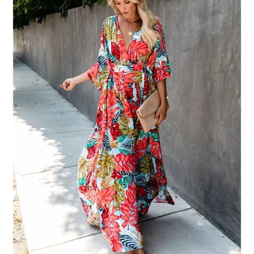 Women Floral Bohemian Beach Maxi Dresses