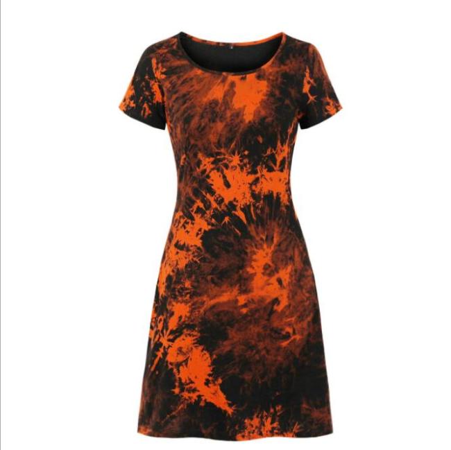 Fashion Tie Dye Dress Women Summer Clothes Short Sleeve Simple Design Holiday Party Casual Dress Streetwear