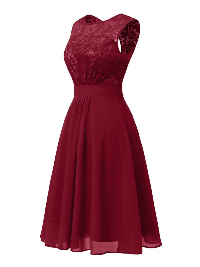1950S Lace Floral Chiffon Dress
