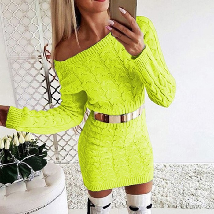 Sexy Bodycon Sweater Dress Women Casual Knitted Mini Dress