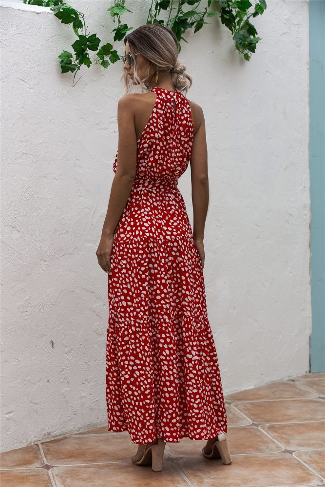 Summer Elegant Sexy Long Dress Women 2020 Fashion Print Flowers Polka-dot Strap Ladies Halter Boho Dress Cotton Vestidos Clothes