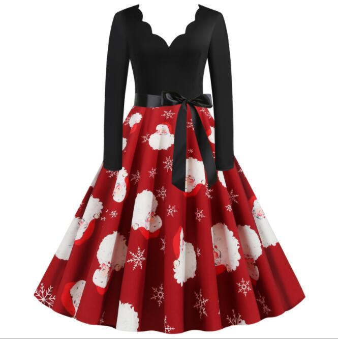 Plus Size Elegant Robe Printed Christmas Dress Floral Women Vintage Winter Casual Midi O Neck Party Dresses Long Sleeve Vestidos