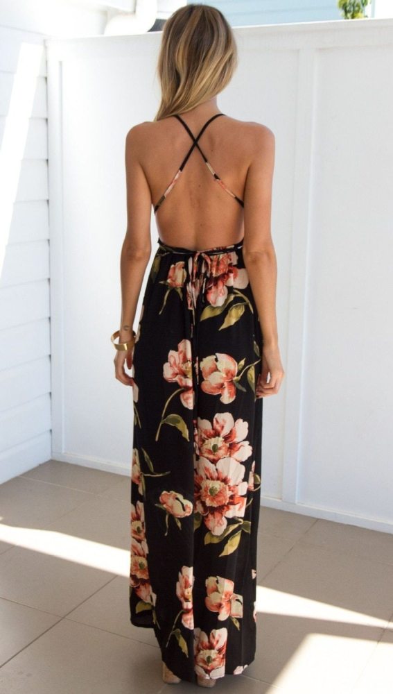 Summer dress 2020 Floral Vestidos Mujeres Sexy Maxi Dress Long Pleated Dresses Backless Dresses