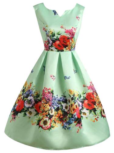 Green 1950s Floral Swing Dress