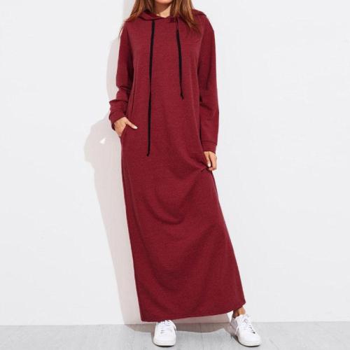 Casual Long Sleeve Plain Sweatshirt Maxi Dress
