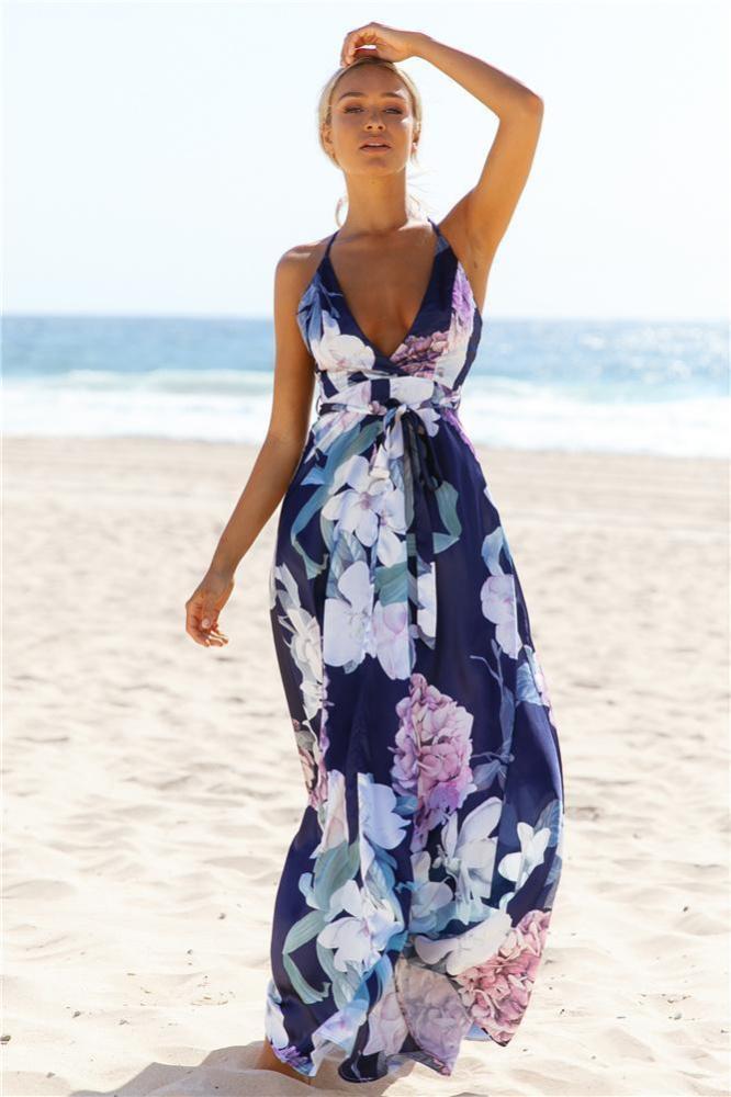 Sexy Floral Print Sleeveless Maxi Dress