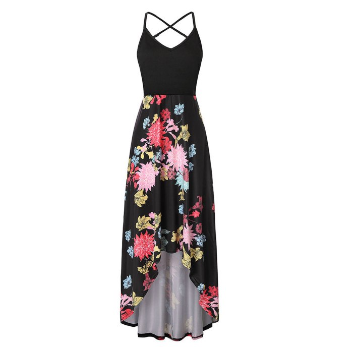 Women Fashion V-neck Sleeveless Strap Open Back Sexy Print Dress Summer Dress