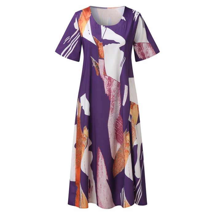 Women Vintage Floral Print Boho Dress Long Maxi Dress Evening Party Beach Summer Dress Short Sleeve Split Dresses