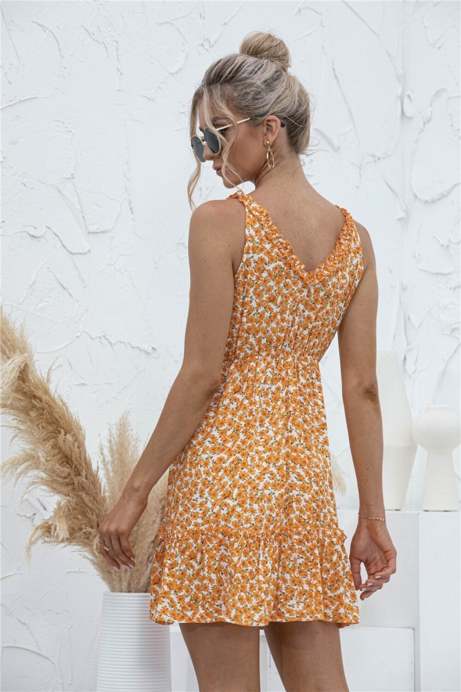 Sexy V-neck Ruffles Spaghetti Strap Mini Dress Women Summer New Off Shoulder Backless Lace Up Drawstring Design Holiday Vestidos