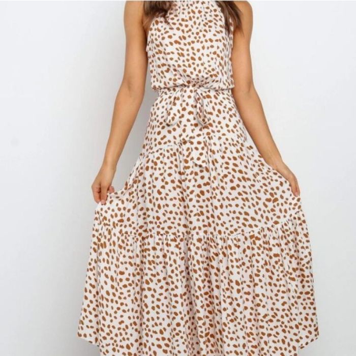 Summer Elegant Sexy Long Dress Women 2020 Fashion Print Flowers Polka-dot Strap Ladies Halter Boho Dress Cotton Vestidos Clothes