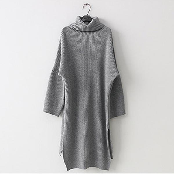 Casual Simple Pure Color Loose High Collar Knitted Maxi Dress