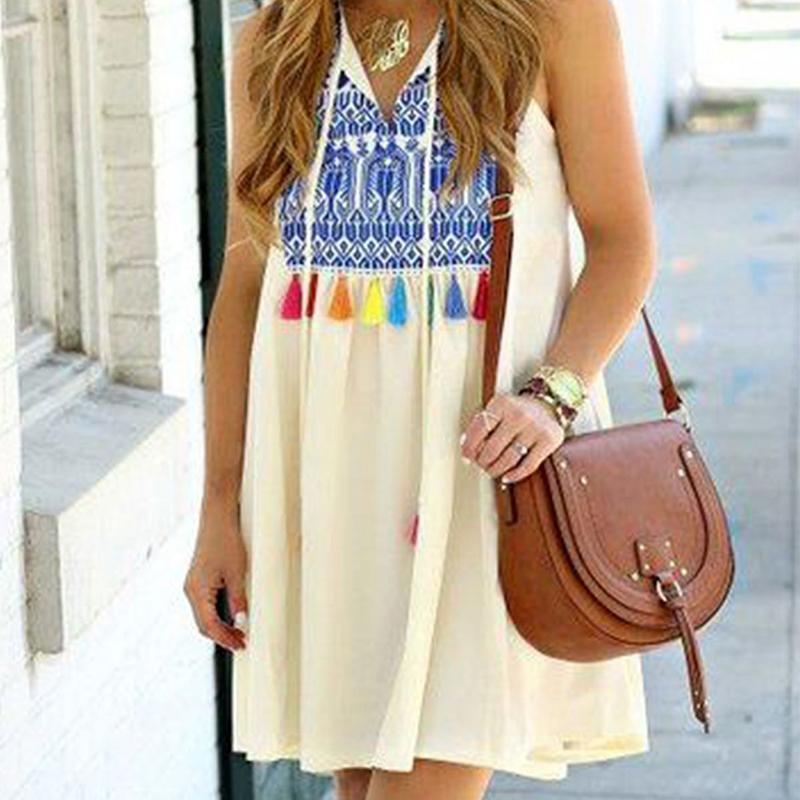 Casual Printed Colour Sleeveless Mini Dresses