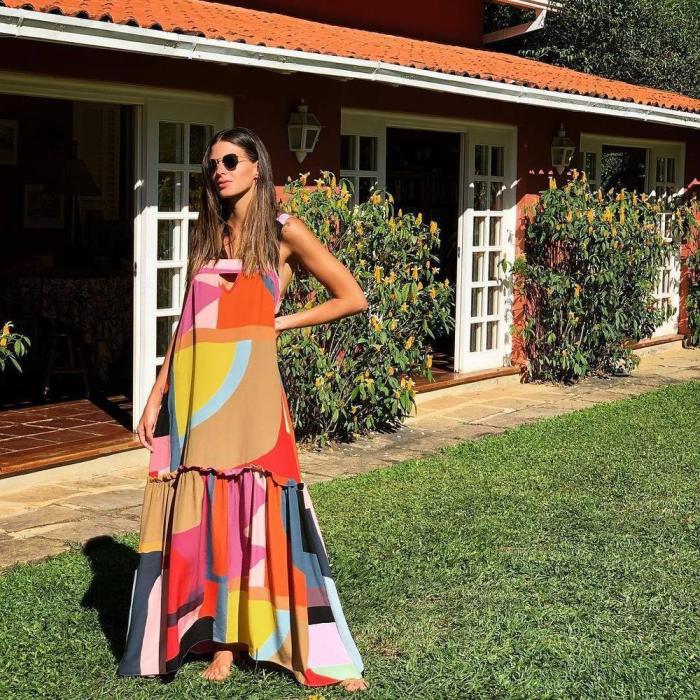 Stunning Multicolor Printed Sleeveless Maxi Dress