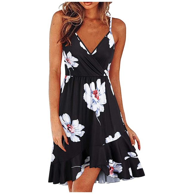 Women's Dress Sexy V-neck Printed Dleeveless Ruffled Strap Mini Dress Party Dress Plus Size Bohemia Sundress Vestidos сарафаны