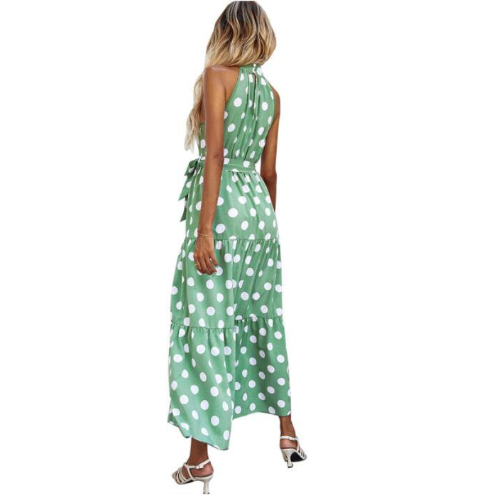 Summer Women's Dress 2021 Polka Dot Printing Sleeveless Long Dresses For Women Casual High Neck Waist Slim Fit Female Vestidos