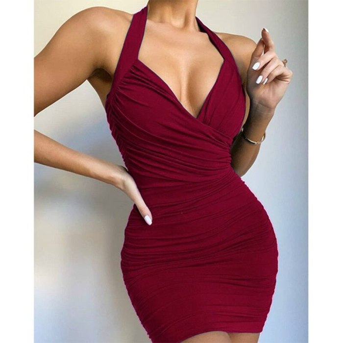 Fashion Solid Color V-neck Sleeveless Dress Sexy Nightclub Party Style Hot Women's Tight-fitting Dress Mature and Elegant Urban