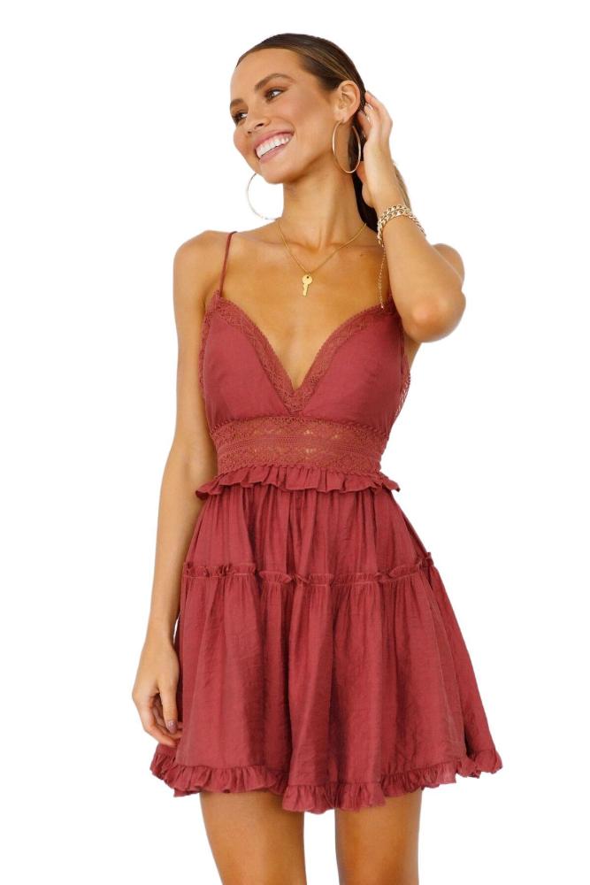 2021 Summer Sleeveless Sexy Loose Mini Dress Ladies Solid A Line V-Neck Short Dress