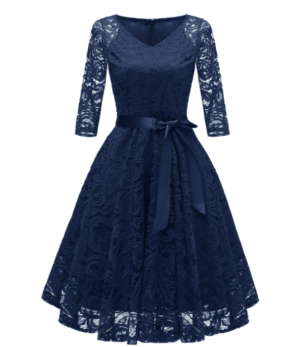 1950s Lace Floral 3/4 Sleeve Dress