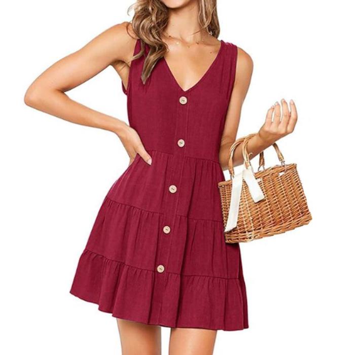 Fashion Casual V-Neck Solid Pleated Dress